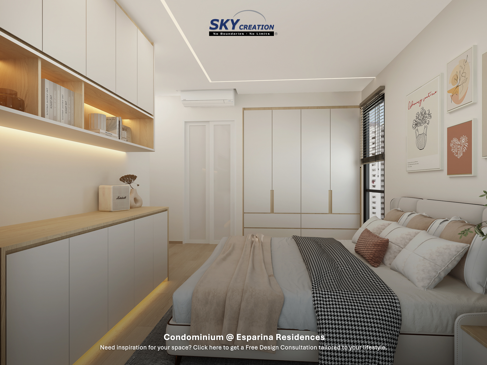 Esparina Residences — master bedroom, 3D design visual