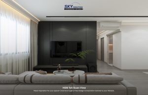 HDB Toh Guan View — living area, 3D design visual