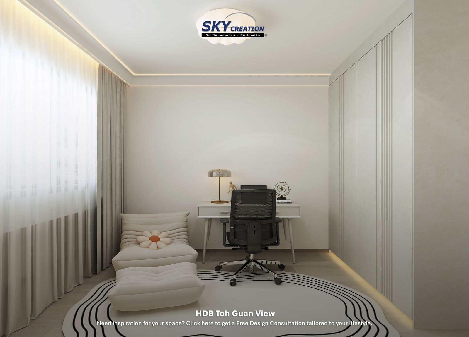 HDB Toh Guan View — bedroom, 3D design visual
