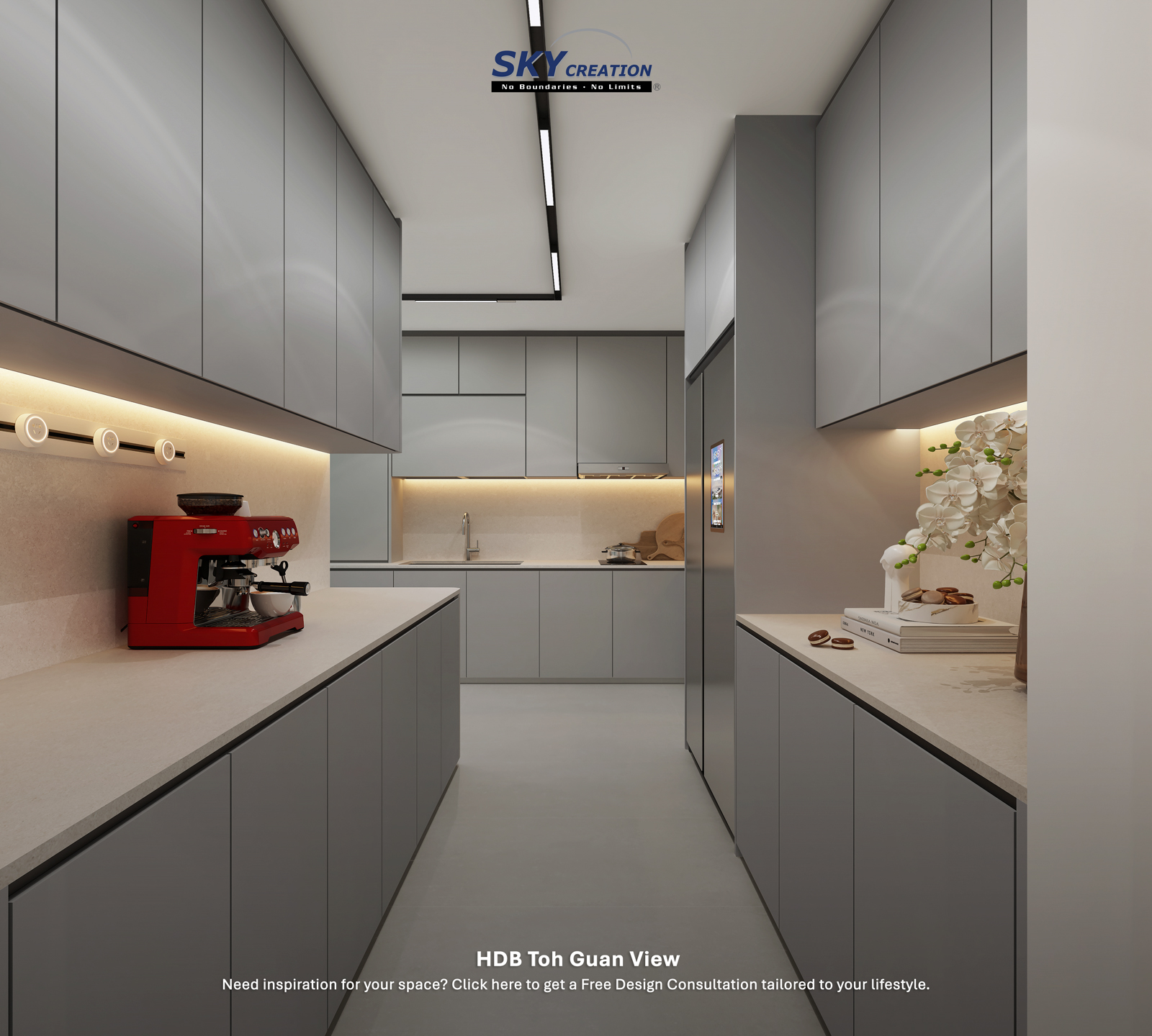 HDB Toh Guan View — kitchen, 3D design visual