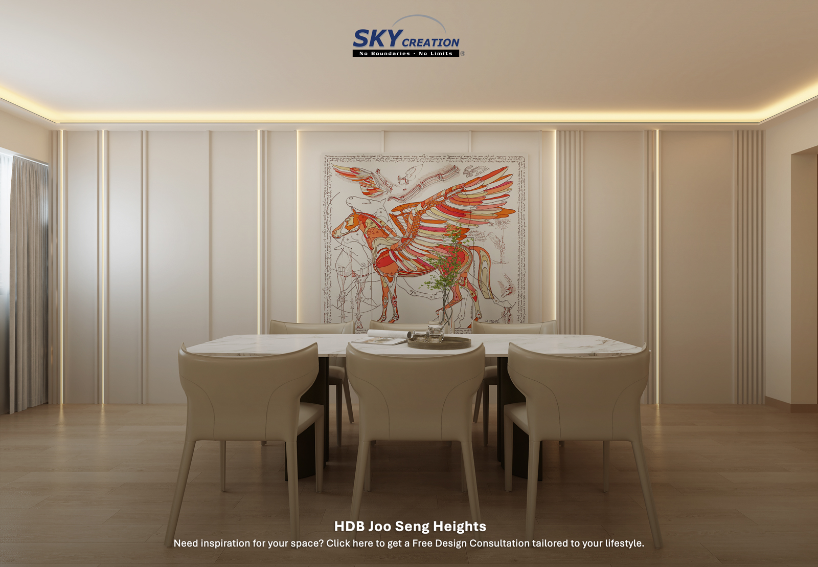 HDB Joo Seng Road — dining area, 3D design visual