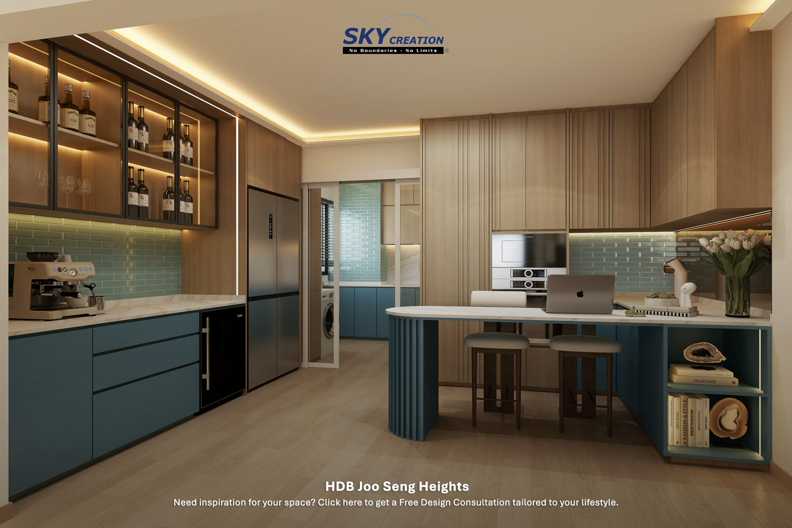 HDB Joo Seng Road — kitchen, 3D design visual