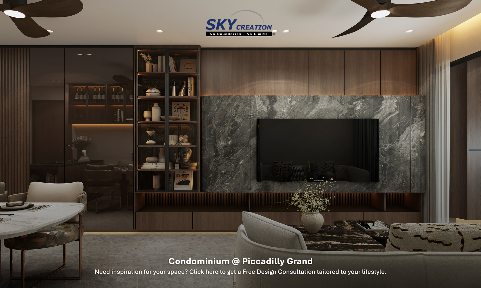 Piccadilly Grand — living area, 3D design visual