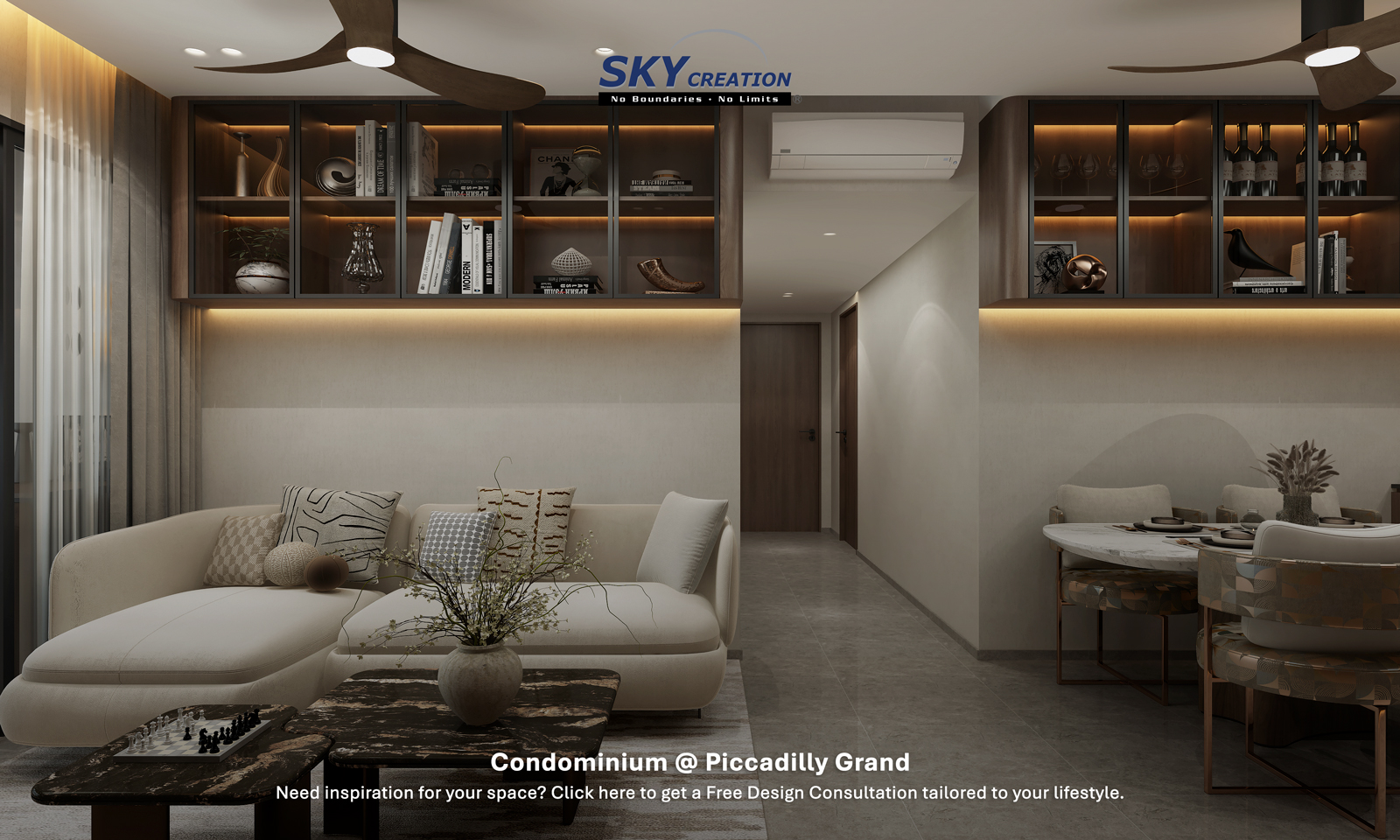 Piccadilly Grand — living area, 3D design visual