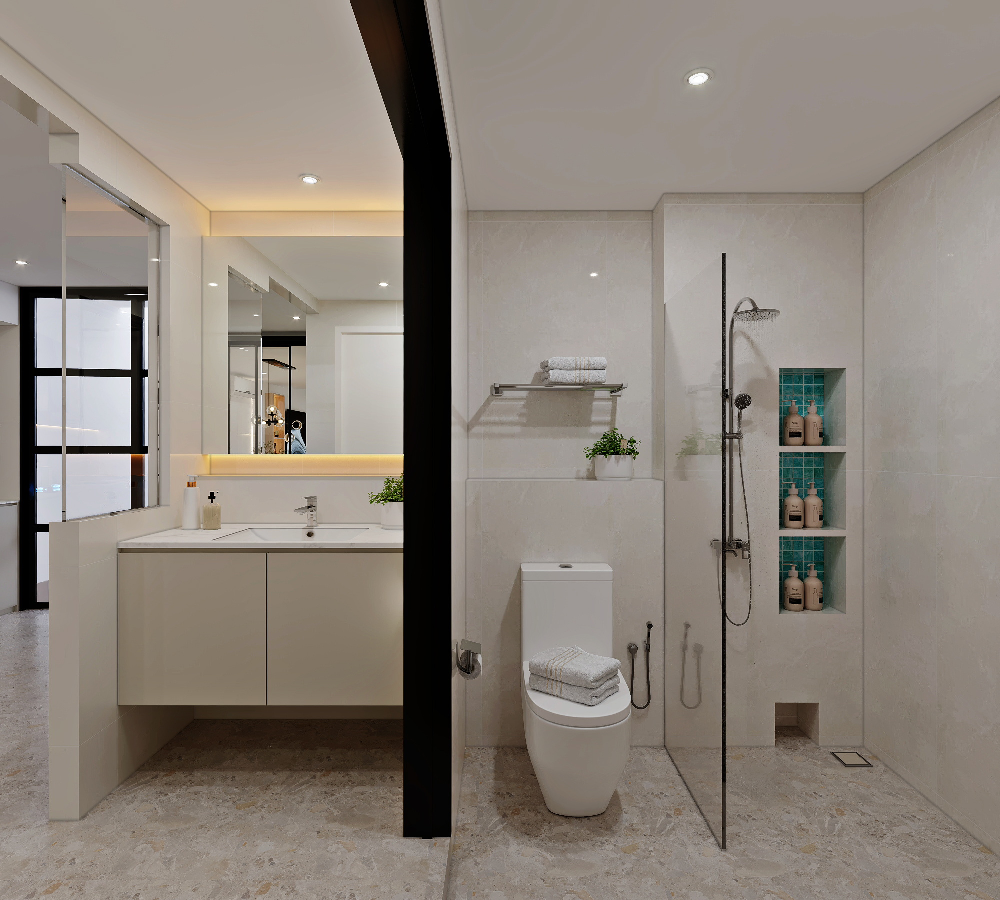 Jalan Lengkong Tiga — common bathroom, modern minimalist 3D design visual