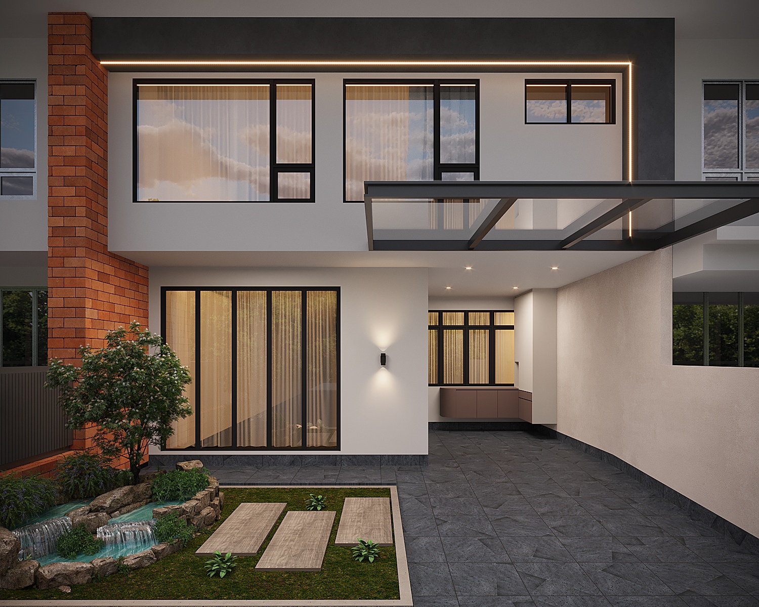 Cashew Terrace — car porch, scandinavian 3D design visual
