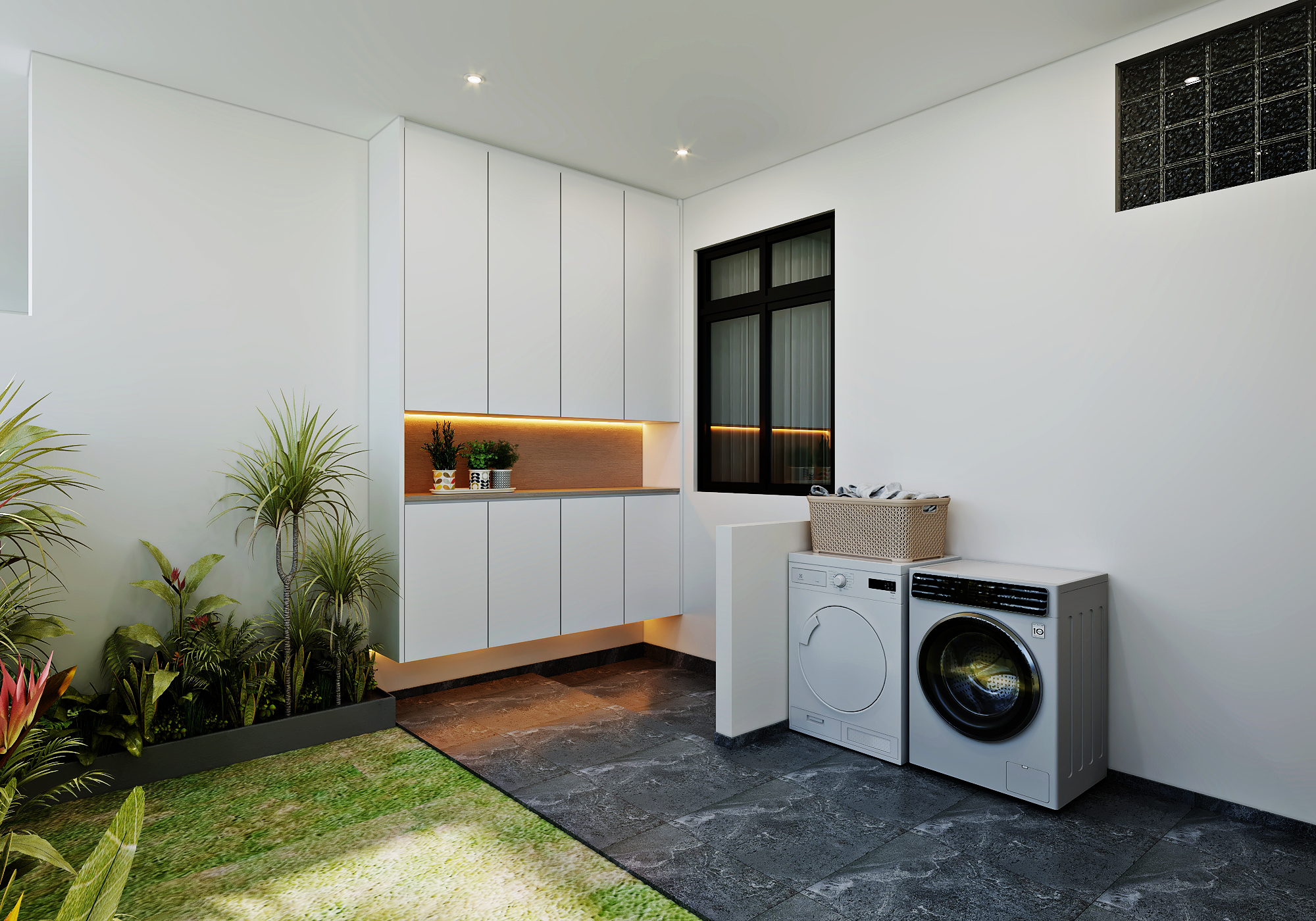 Cashew Terrace — wash area, scandinavian 3D design visual