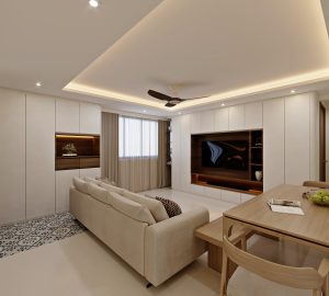 HDB Bedok North — living, scandinavian 3D design visual