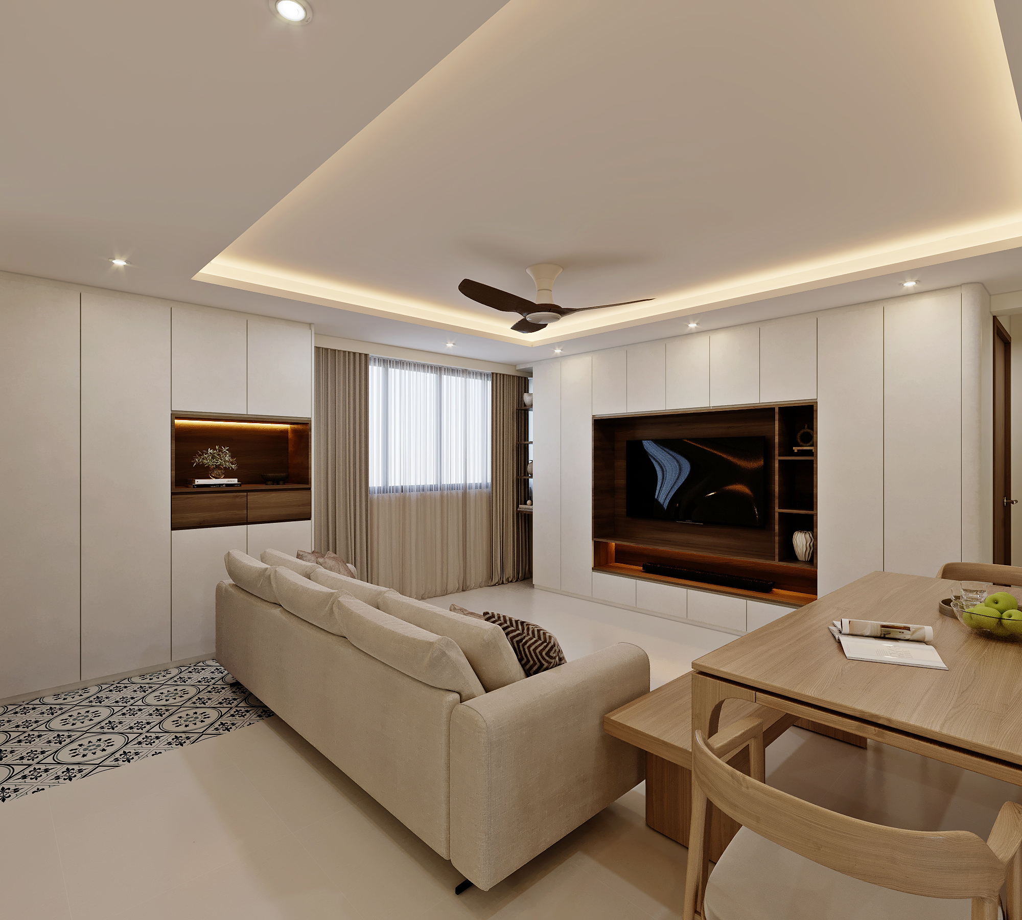 HDB Bedok North — living, scandinavian 3D design visual