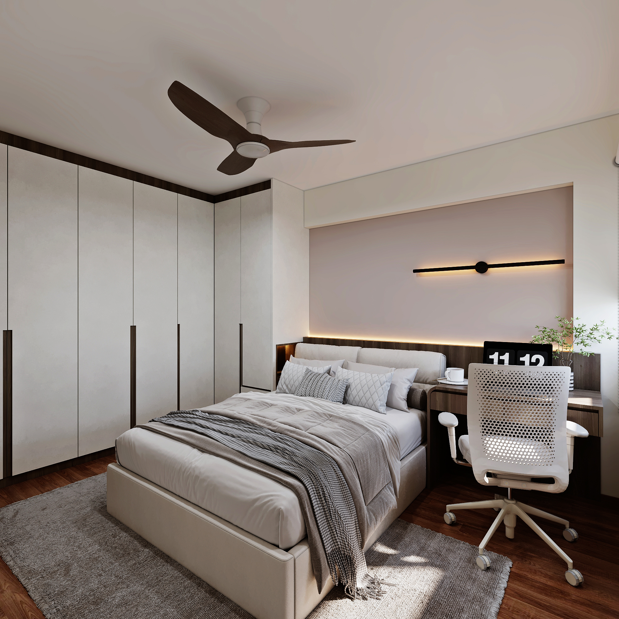 HDB Bedok North — master bedroom, scandinavian 3D design visual