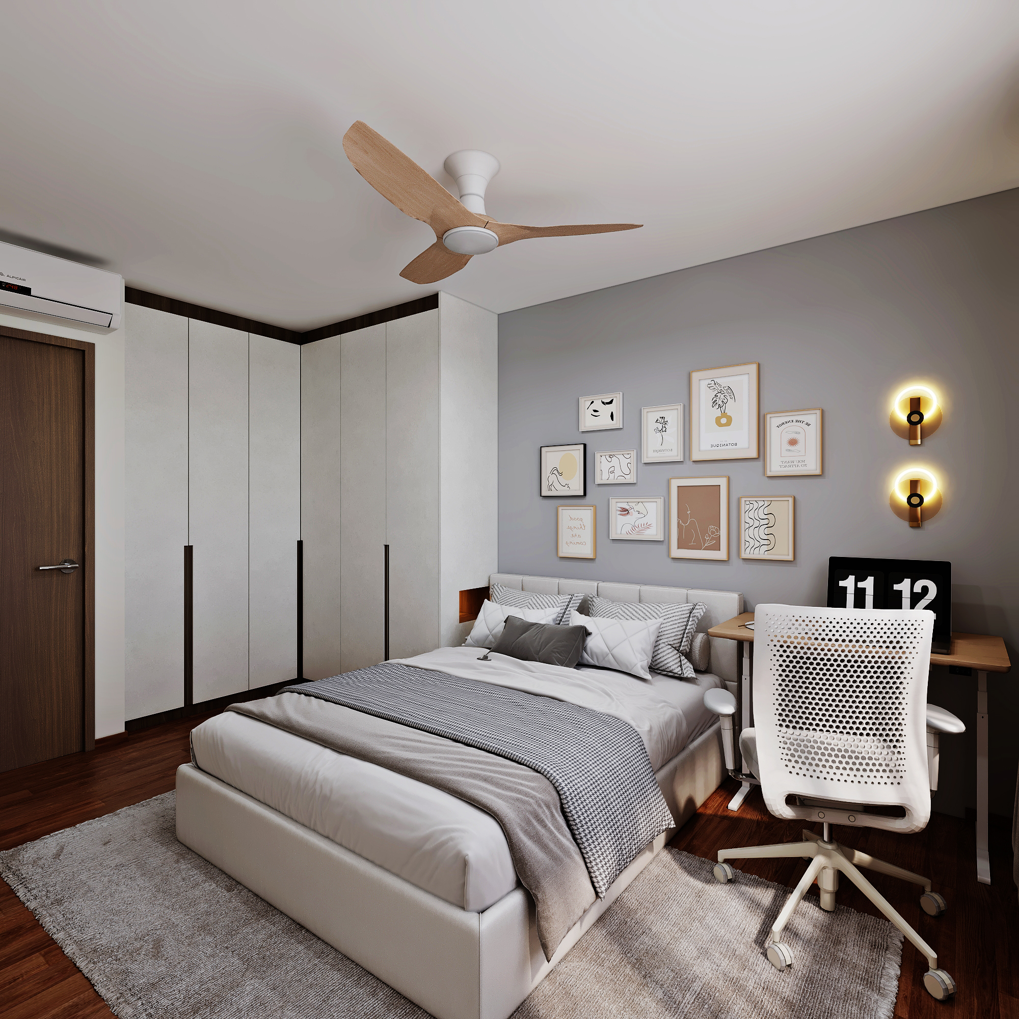 HDB Bedok North — bedroom 2, scandinavian 3D design visual