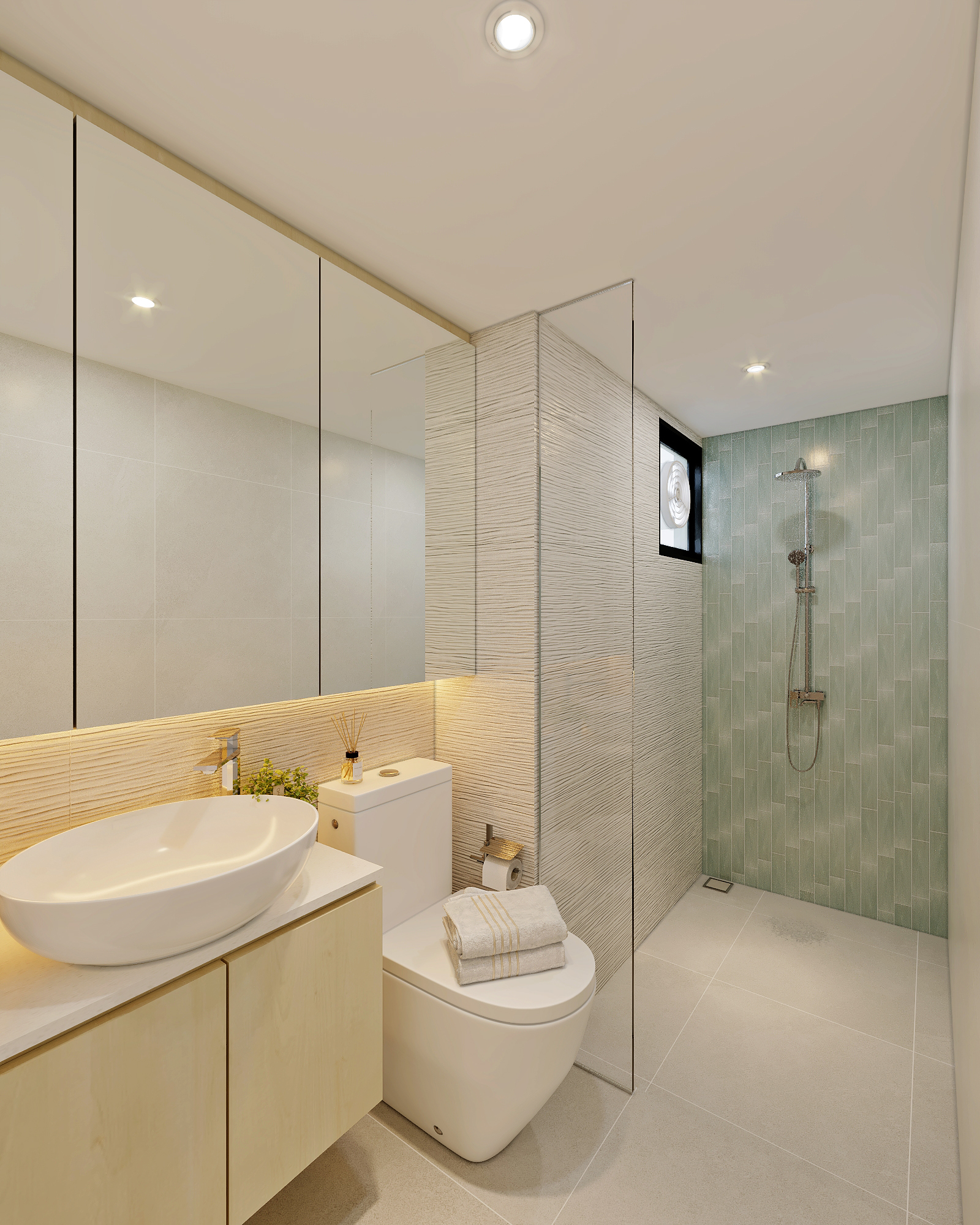HDB Lorong 2 Toa Payoh — common bathroom, modern scandinavian 3D design visual