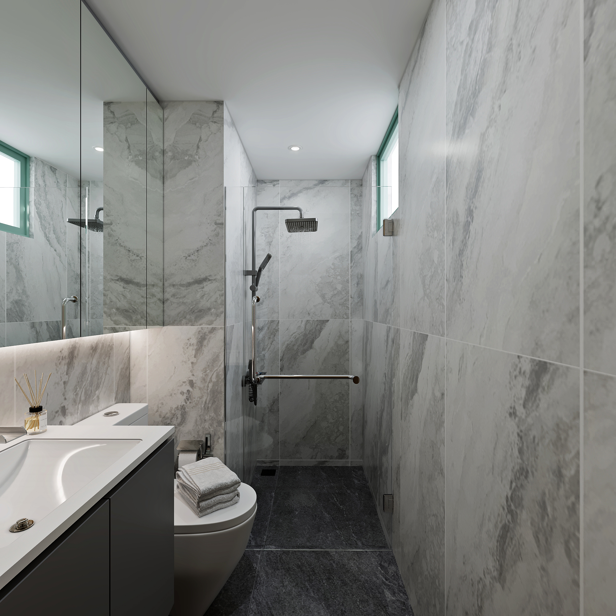 Signature Park — common bathroom, modern 3D design visual