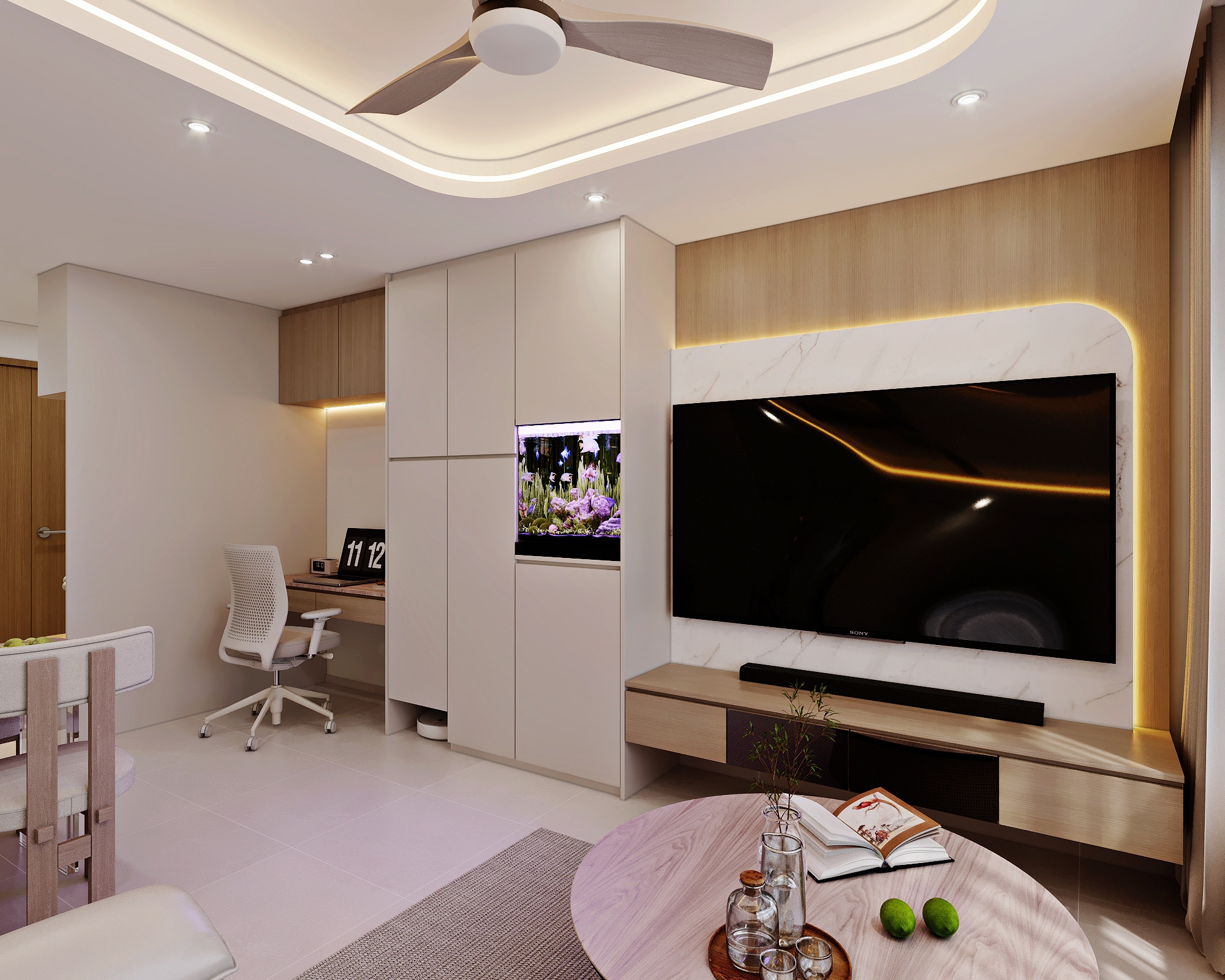 HDB Bishan Street 13 — living, scandinavian 3D design visual