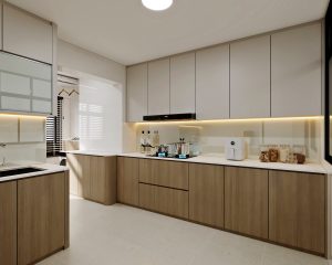 HDB Jurong West Street 93 — kitchen — view 1, scandinavian 3D design visual