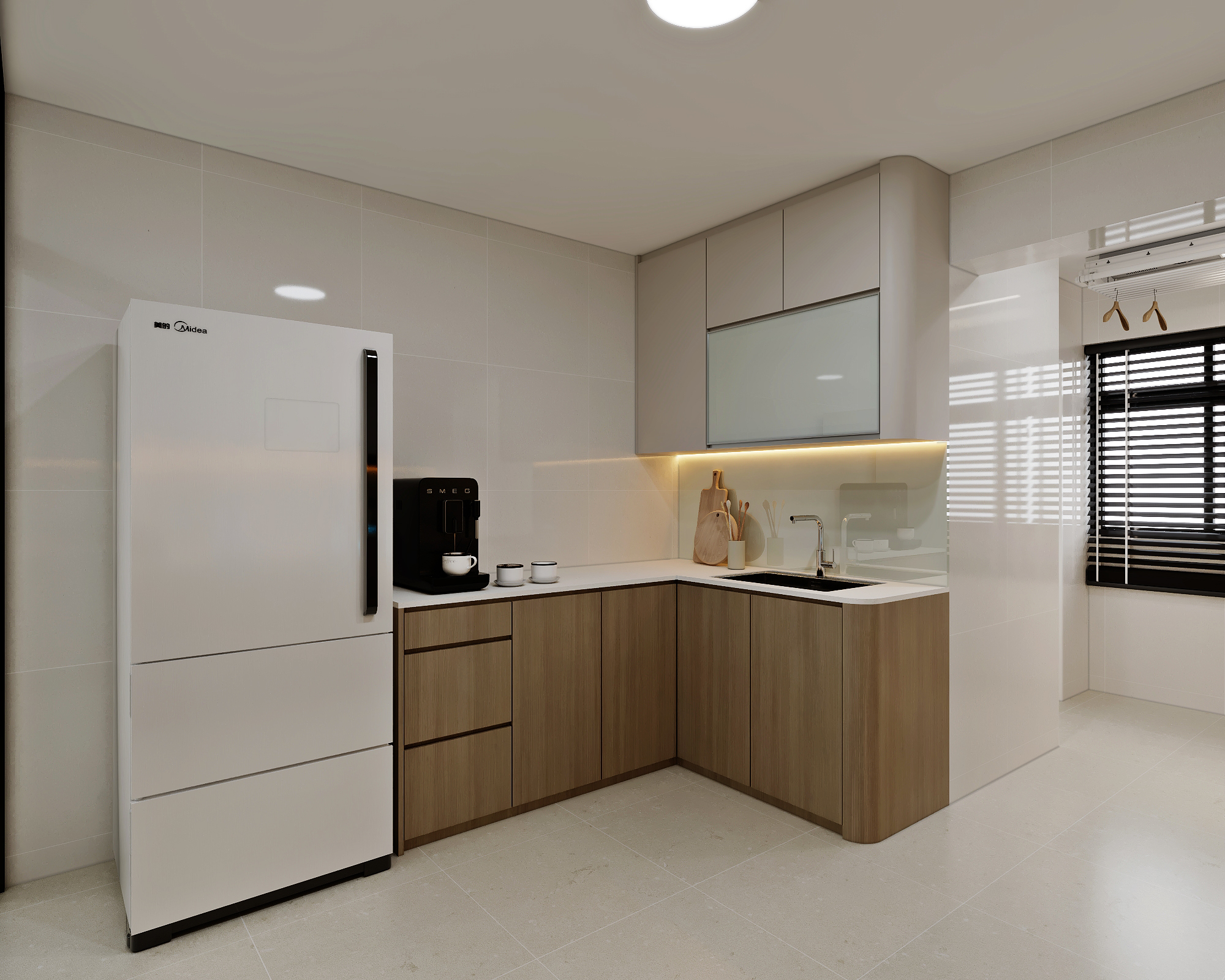 HDB Jurong West Street 93 — kitchen — view 2, scandinavian 3D design visual