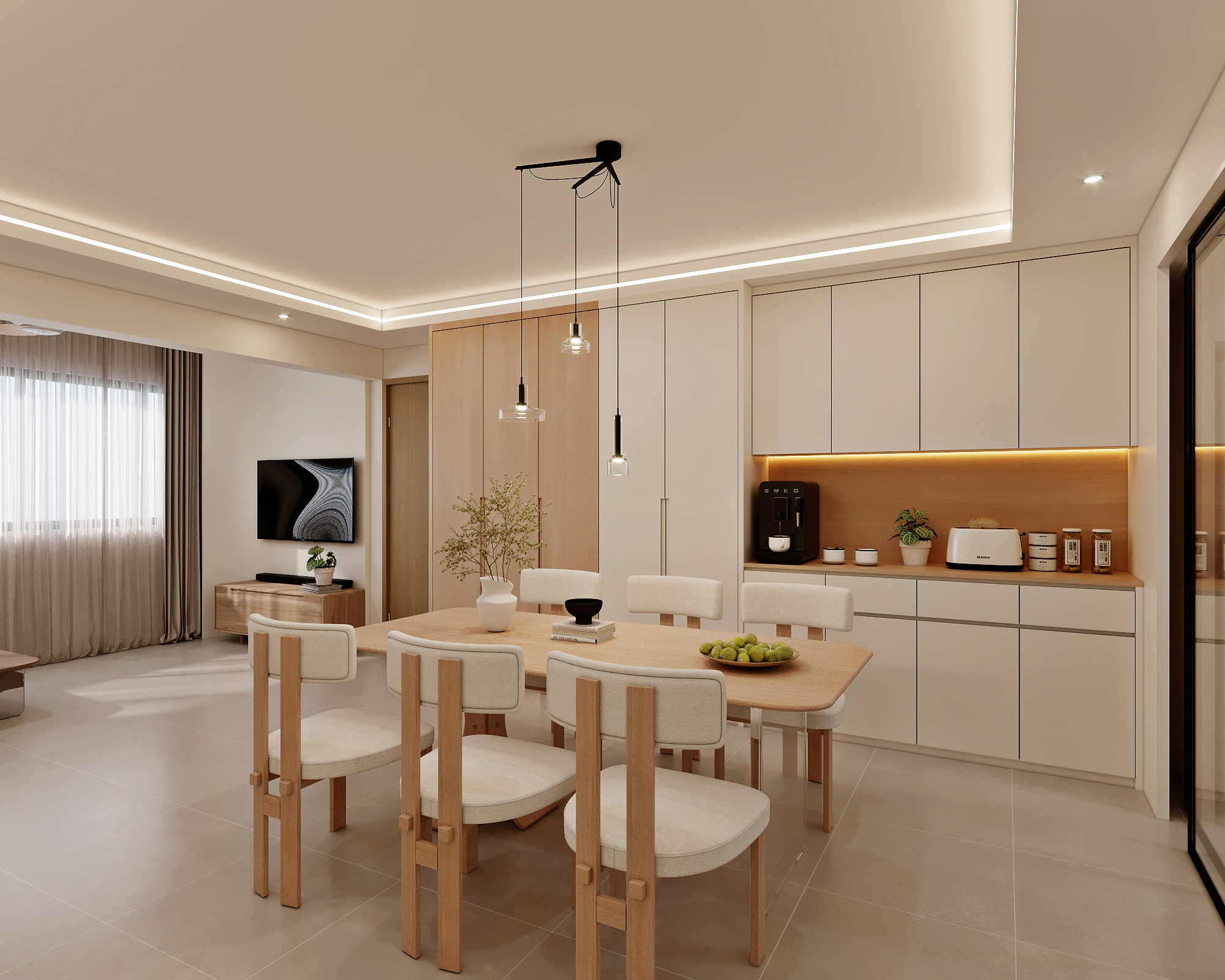 HDB Ang Mo Kio Avenue 4 — dining, modern japandi 3D design visual