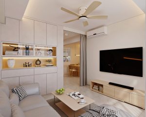 HDB Canberra — living, japandi 3D design visual