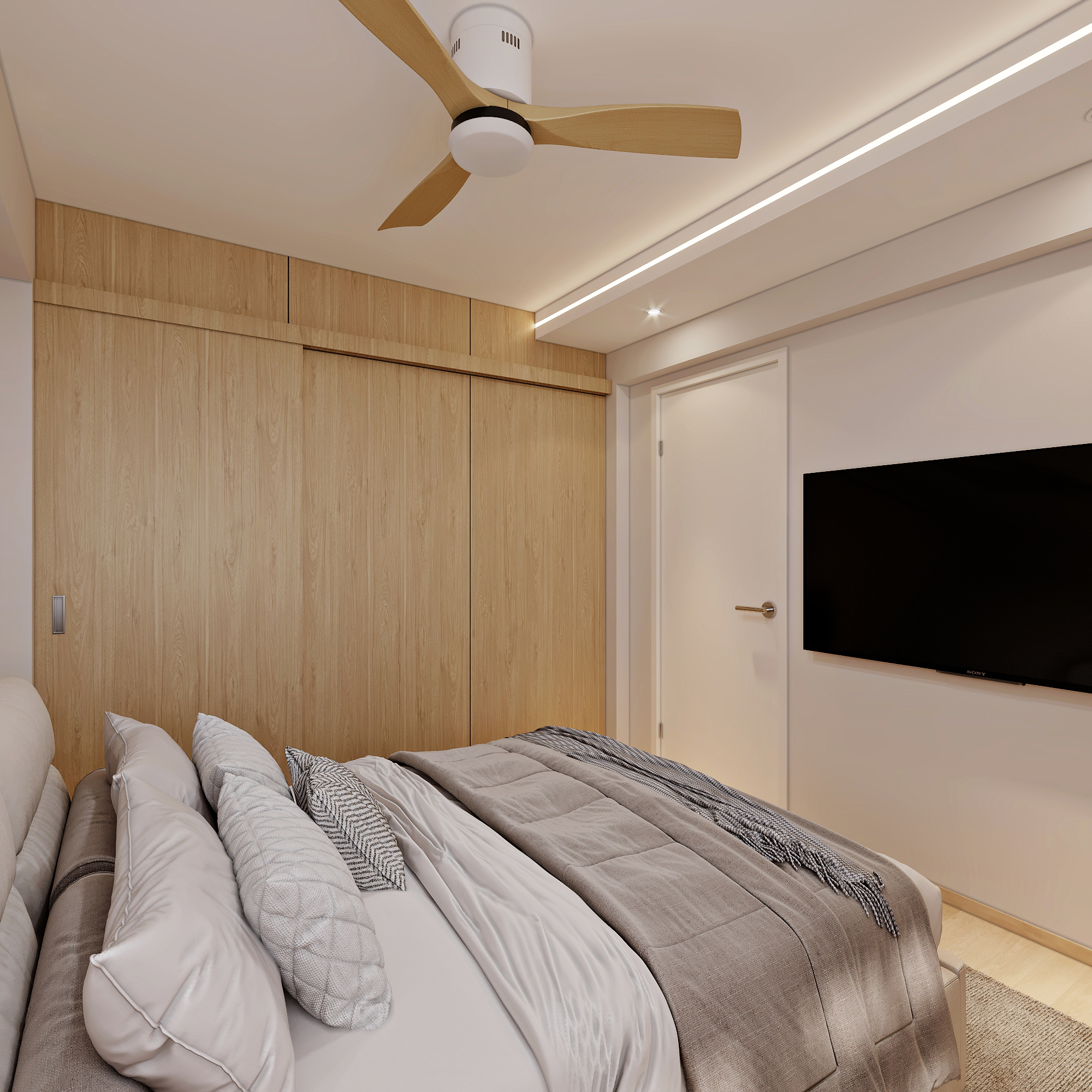 HDB Bishan Street 13 — master bedroom — view 1, modern scandinavian 3D design visual