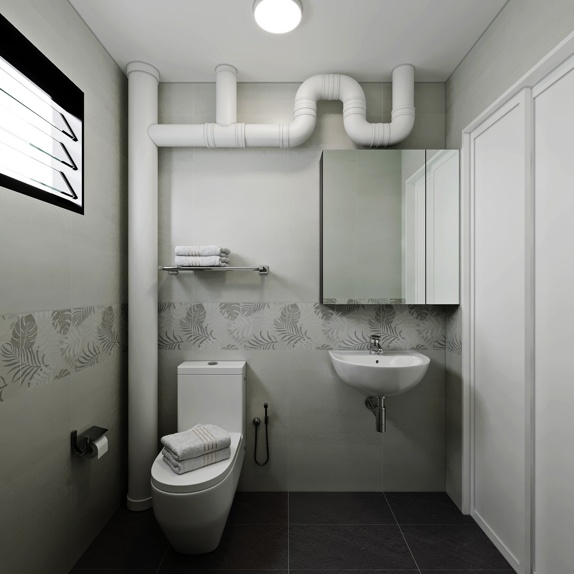 HDB Bishan Street 13 — common bathroom, modern scandinavian 3D design visual