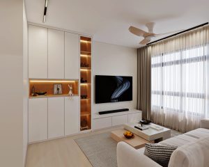 HDB Yishun Beacon — living, japandi 3D design visual