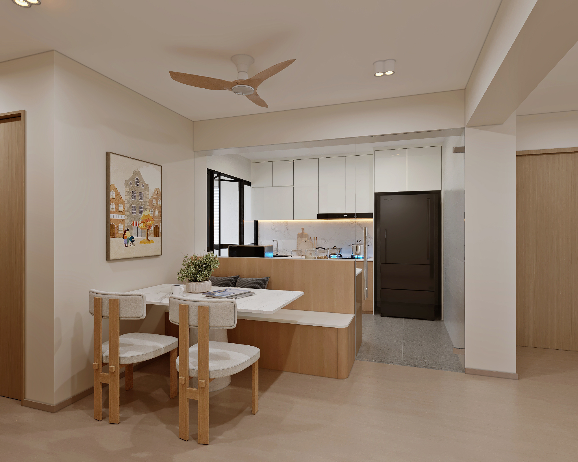 HDB Yishun Beacon — dining, japandi 3D design visual