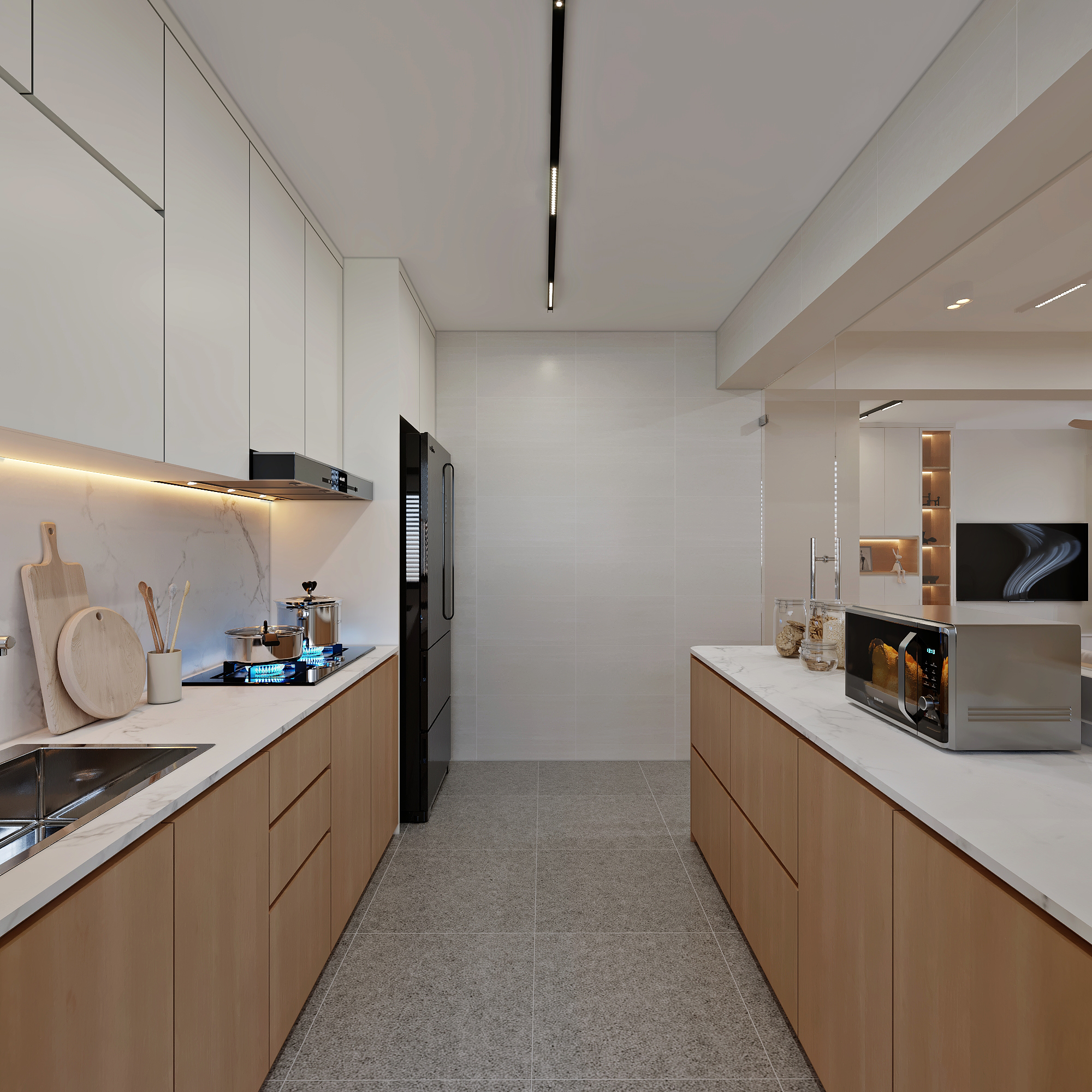 HDB Yishun Beacon — kitchen, japandi 3D design visual