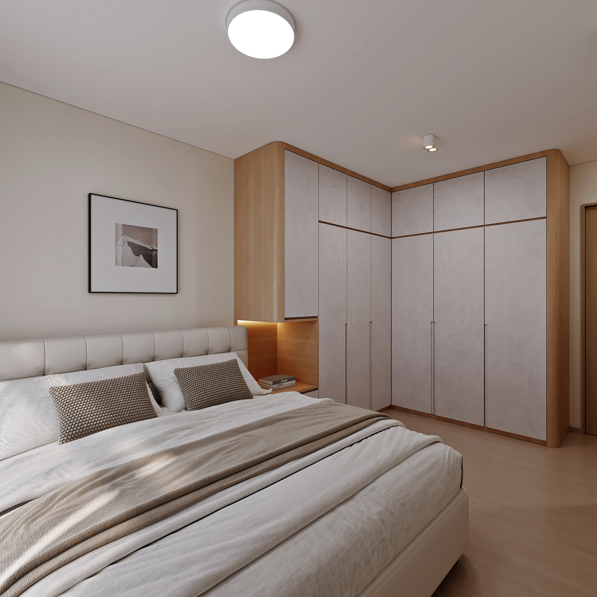 HDB Yishun Beacon — master bedroom, japandi 3D design visual