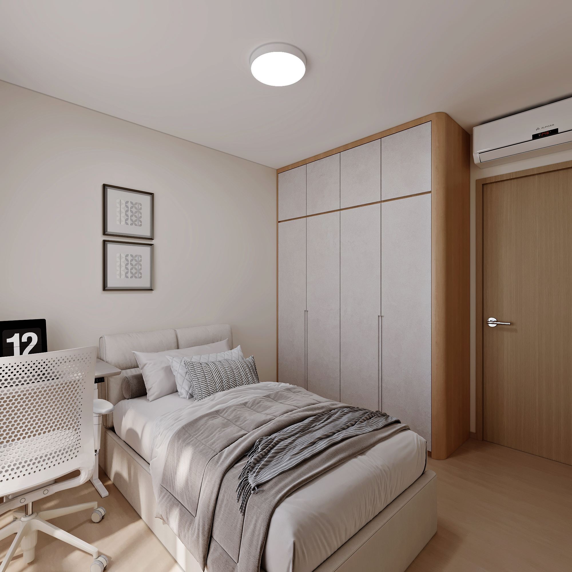 HDB Yishun Beacon — bedroom 2, japandi 3D design visual