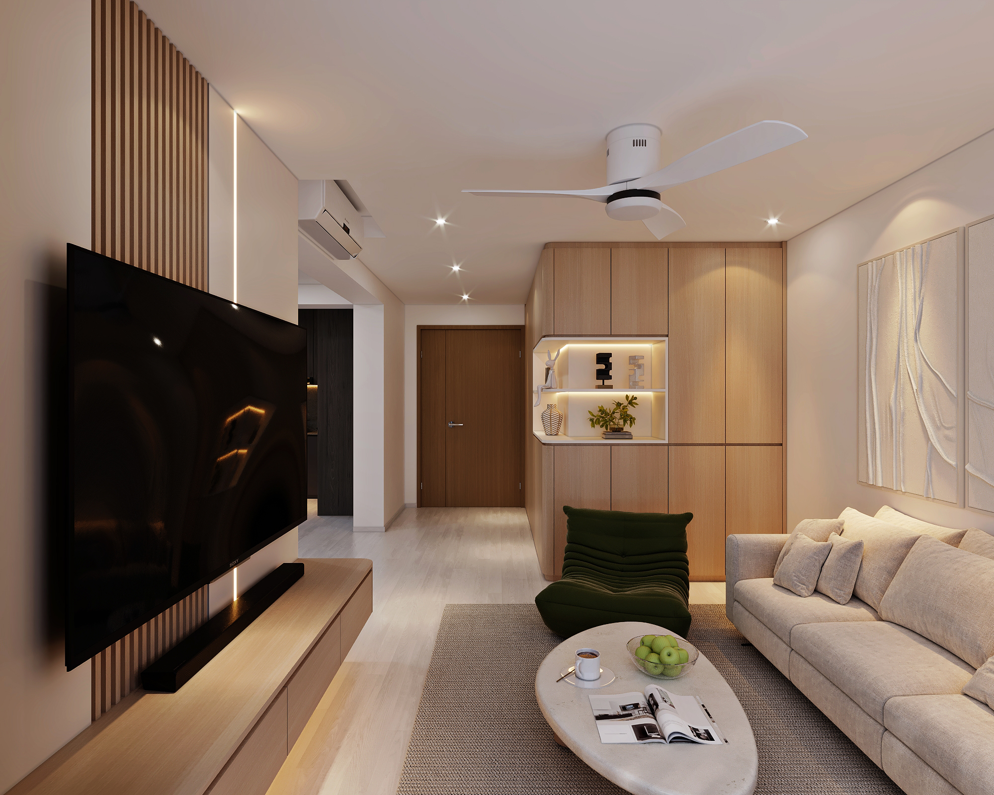 HDB Circuit Road — living, modern japandi 3D design visual