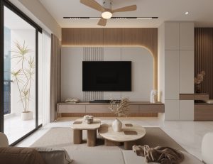 Esparina Residences — living room, contemporary 3D design visual