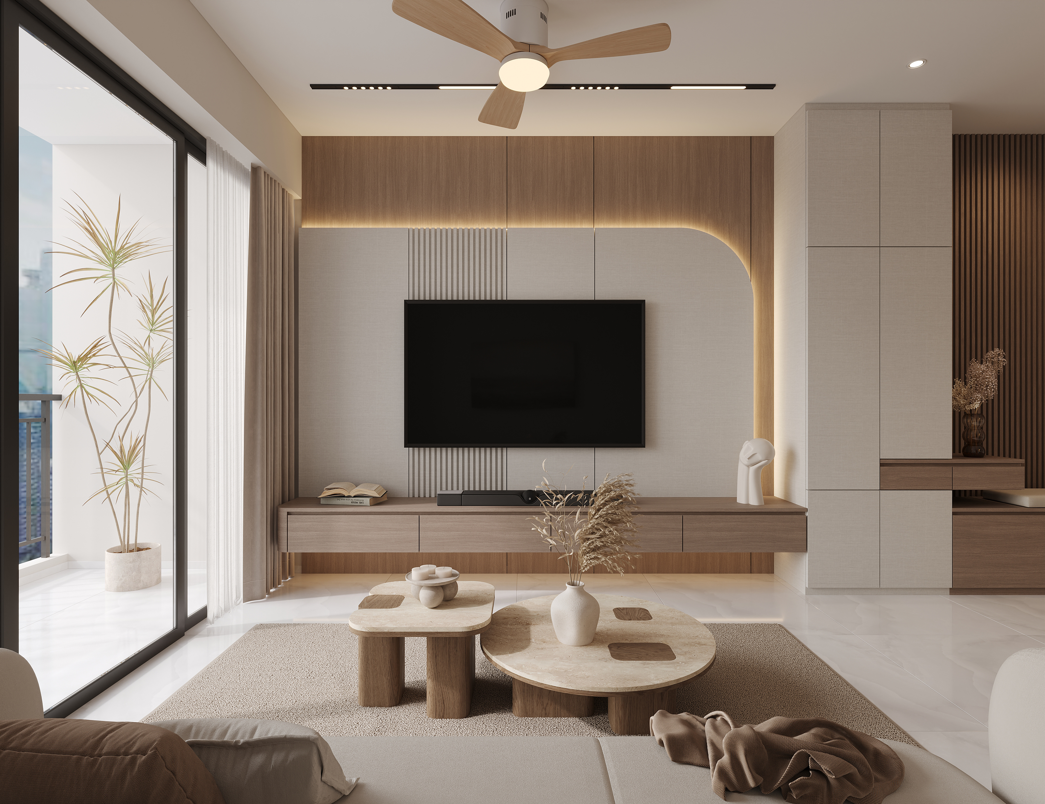 Esparina Residences — living room, contemporary 3D design visual