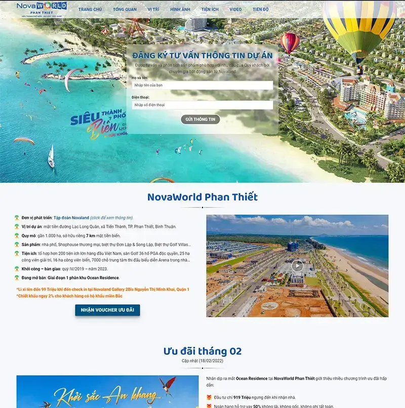 Landing page bất động sản Novaworld