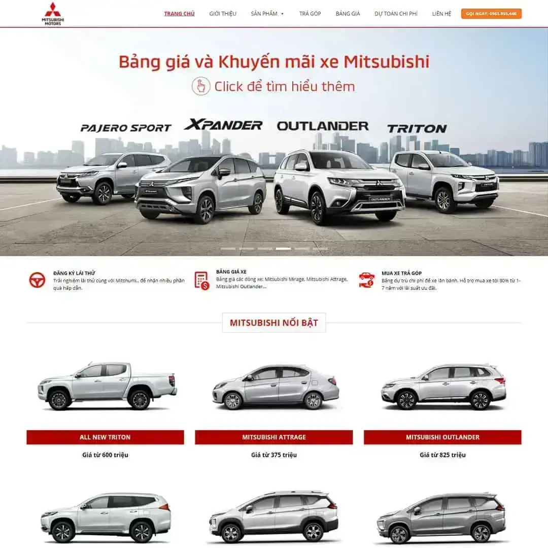 Theme WordPress bán ô tô Misubishi