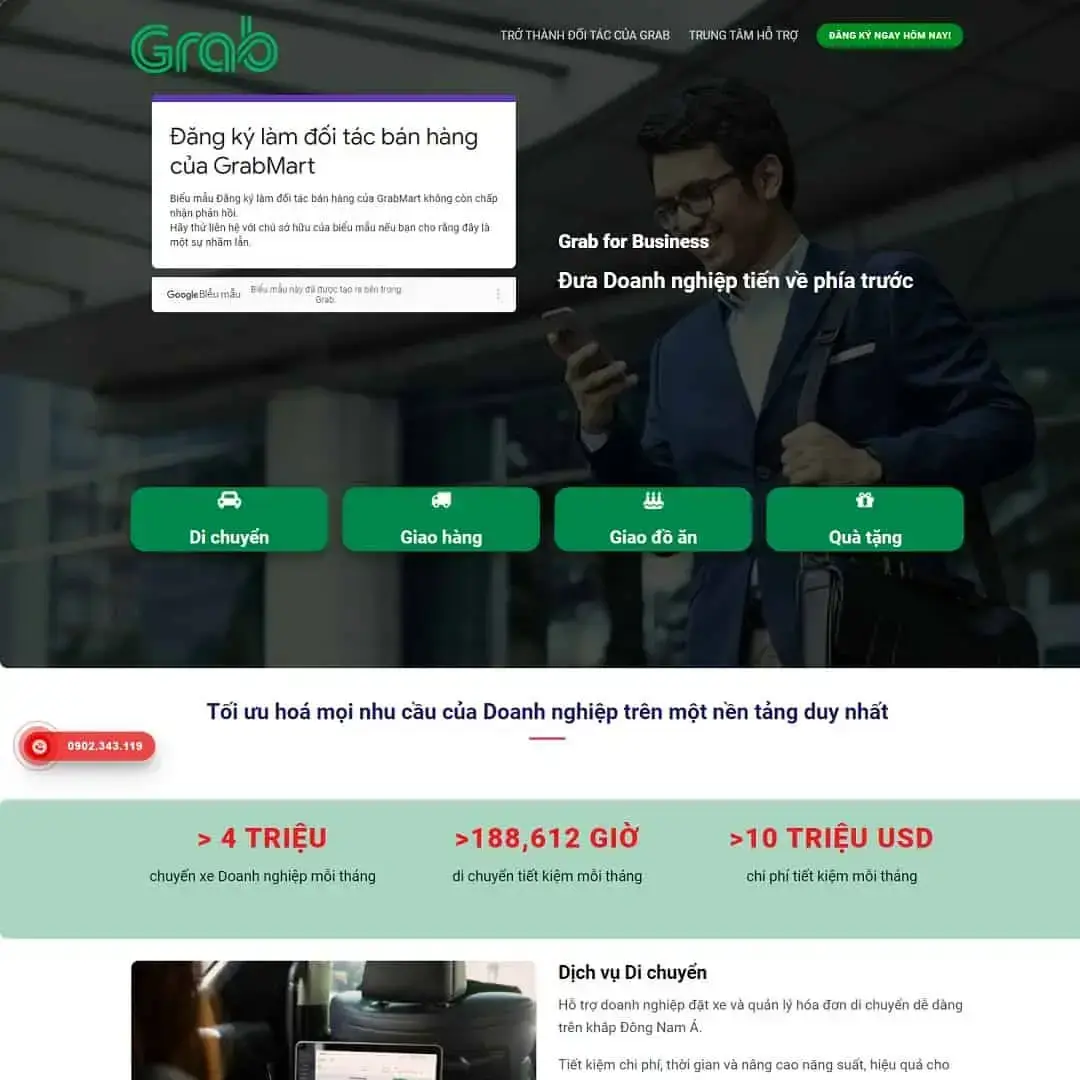 Grab service landing page WordPress theme