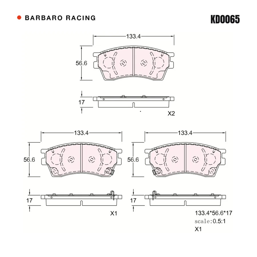 KD0065 Front Brake Pads shape drawing