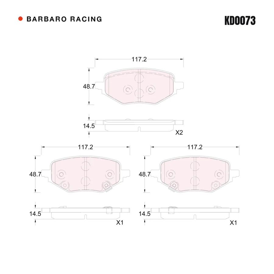 KD0073 Rear Brake Pads shape drawing