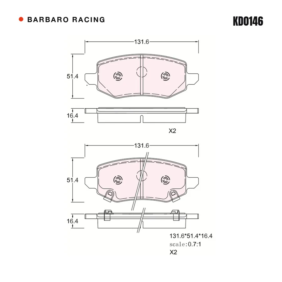 KD0146 Rear Brake Pads shape drawing