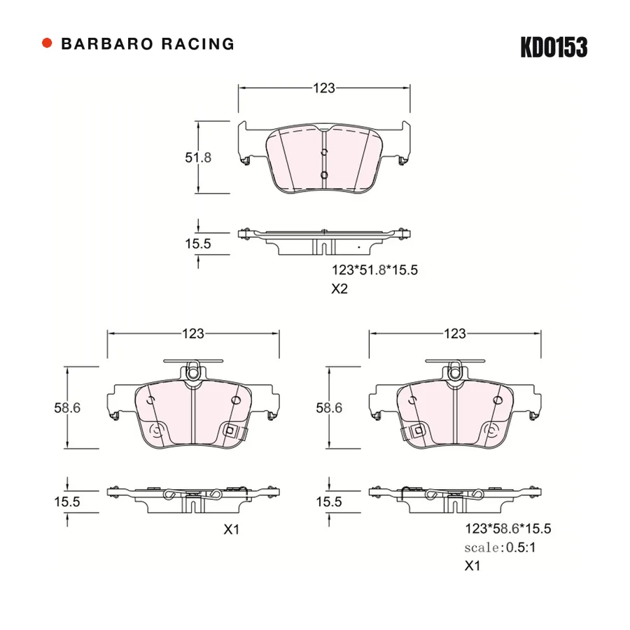 KD0153 Rear Brake Pads shape drawing