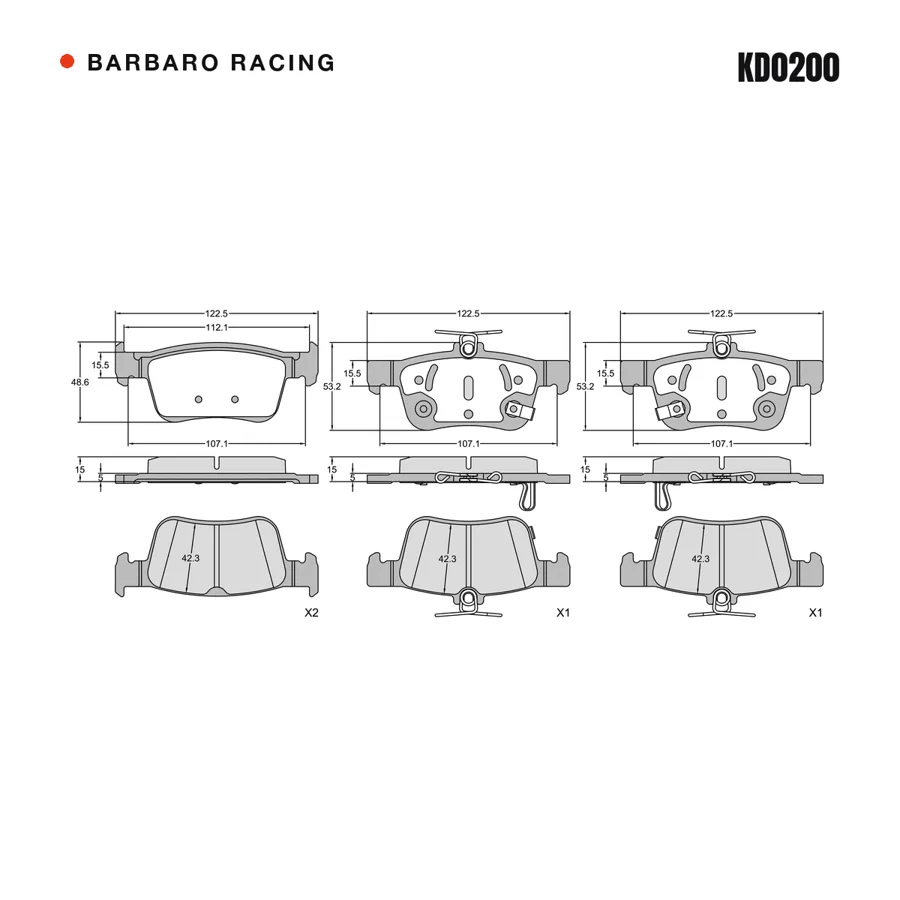KD0200 Rear Brake Pads shape drawing