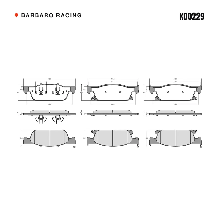 KD0229 Front Brake Pads shape drawing