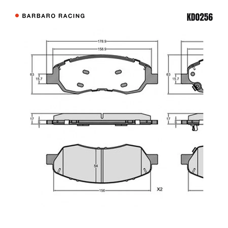 KD0256 Front Brake Pads shape drawing