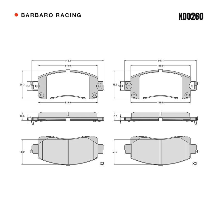 KD0260 Front Brake Pads shape drawing