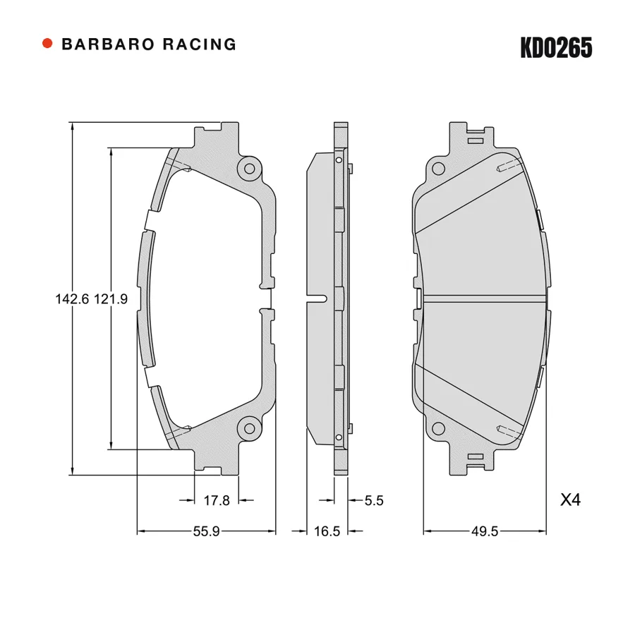 KD0265 Front Brake Pads shape drawing