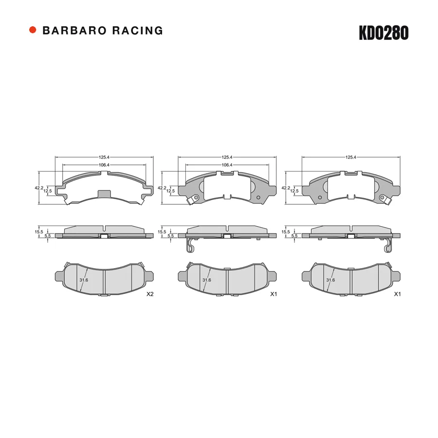 KD0280 Front Brake Pads shape drawing