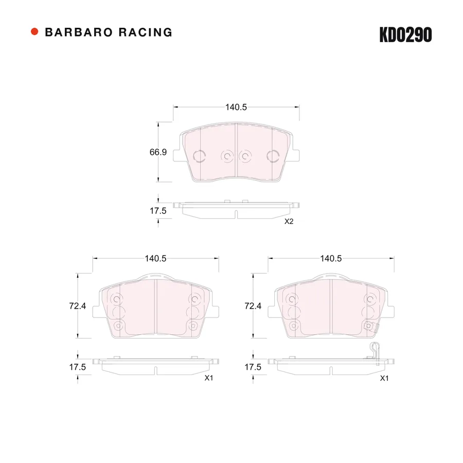 KD0290 Front Brake Pads shape drawing