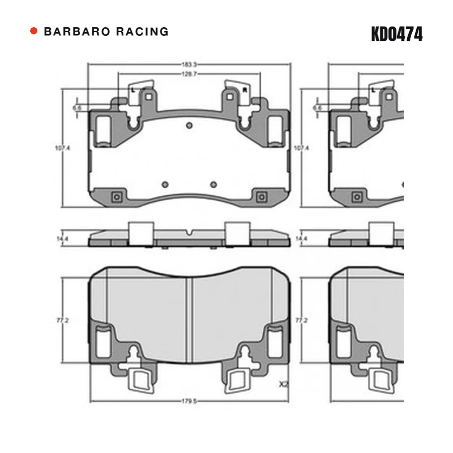 KD0474 Front Brake Pads shape drawing