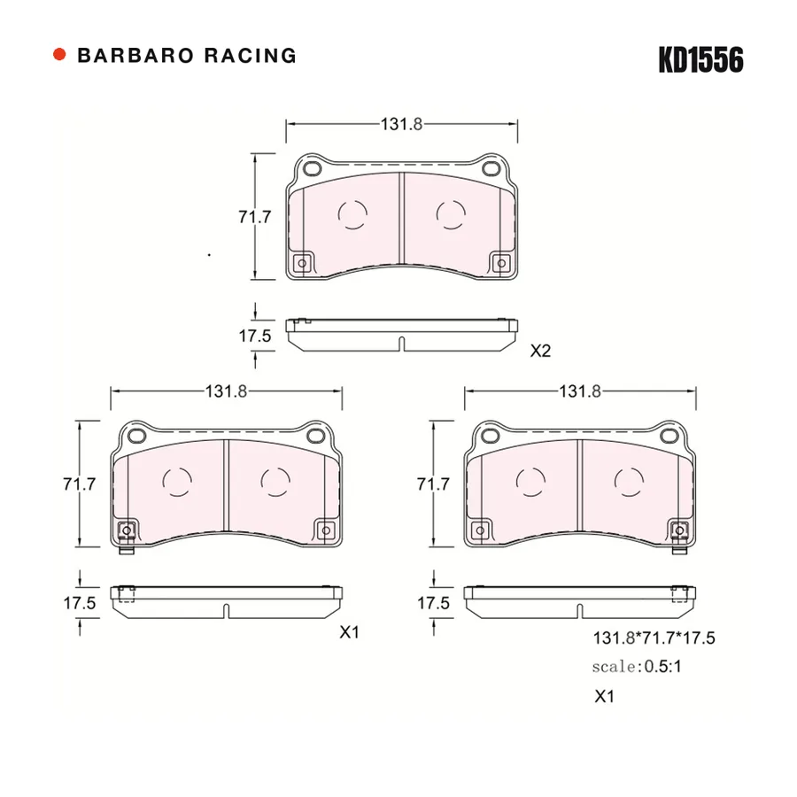 KD1556 Rear Brake Pads shape drawing