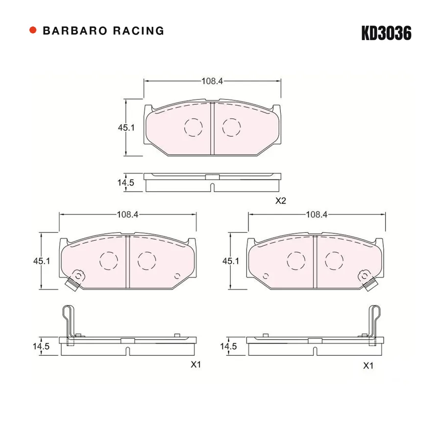 KD3036 Front Brake Pads shape drawing