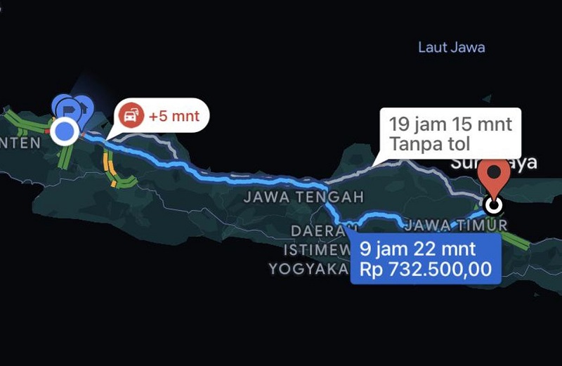 cara cek tarif tol di google maps - tol trans jawa